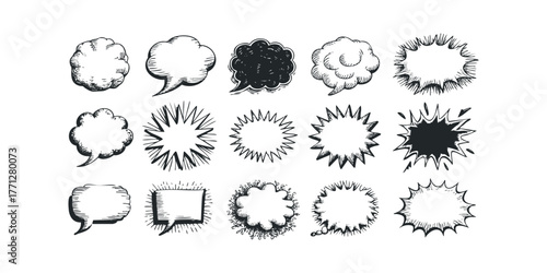 Collection of Hand Drawn Speech Bubbles and Explosions