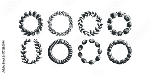 Collection of Hand Drawn Wreaths and Frames
