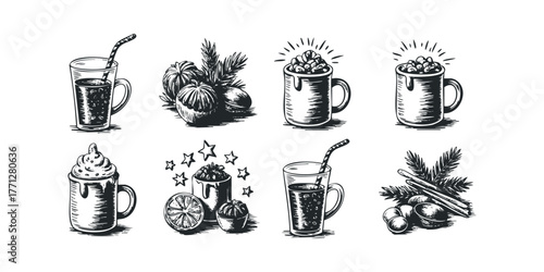 Hand Drawn Holiday Drinks and Spices Collection