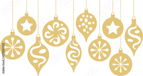 Gold christmas baubles hanging festive holiday decorations banner vector