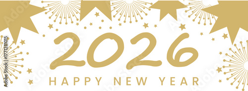 Golden 2026 happy new year fireworks banner design vector