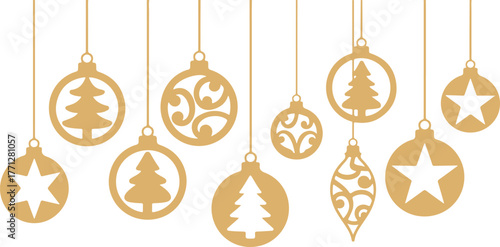 Elegant gold christmas ornaments hanging decorative border design vector