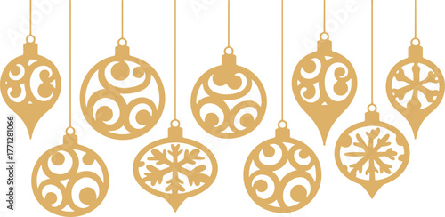 Golden christmas ornaments hanging decoration holiday celebration vector