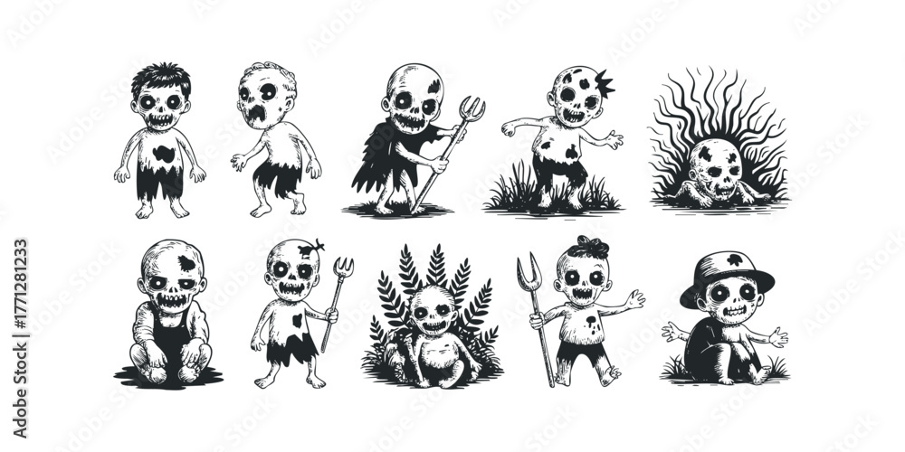 Obraz premium Collection of Spooky Cartoon Zombies and Ghouls