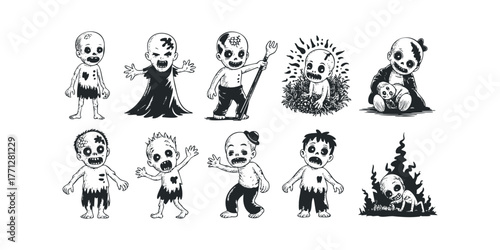 Collection of Adorable Spooky Cartoon Zombies