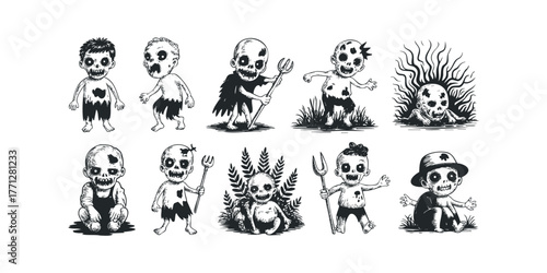 Collection of Spooky Cartoon Zombies and Ghouls