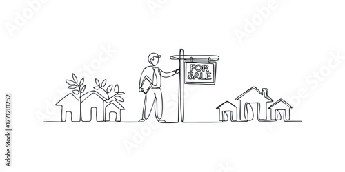 Man with For Sale Sign and Houses