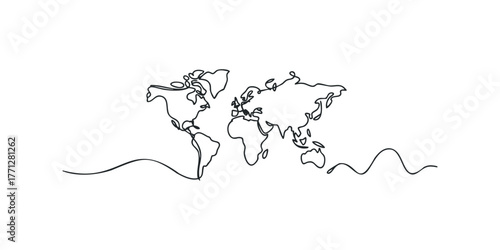 World map drawn with a single continuous line