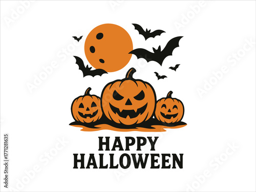 colorful Halloween celebration vector with bats moon and pumpkins