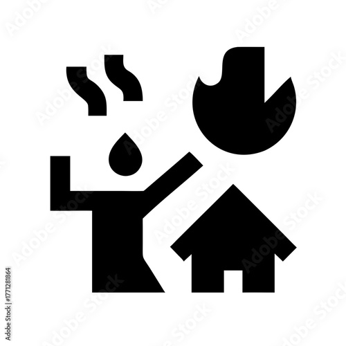 Black and white icon of a house on fire