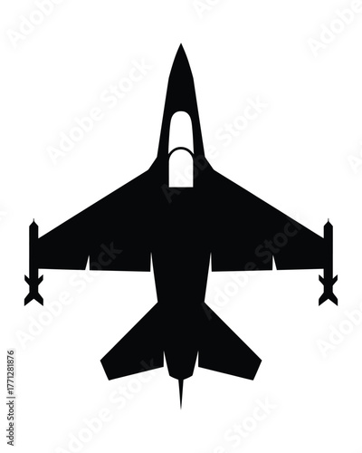 Silhouette of a modern fighter jet viewed from above