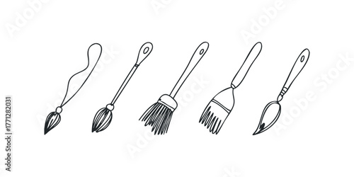 Hand Drawn Collection of Paint and Cleaning Brushes