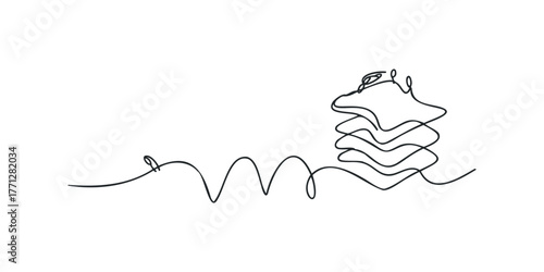 Minimalist Continuous Line Drawing of Stacked Pancakes