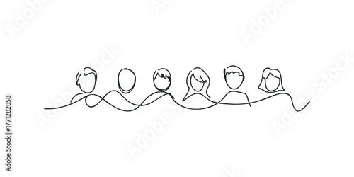Minimalist Continuous Line Drawing of Diverse Group of People