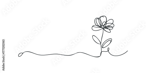 Single Line Drawing of a Delicate Flower and Stem