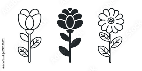 Collection of three stylized flower graphics