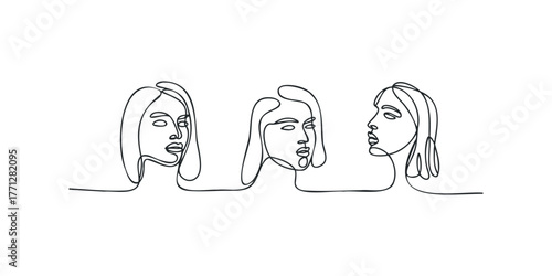 Three Women's Faces in Continuous Line Style
