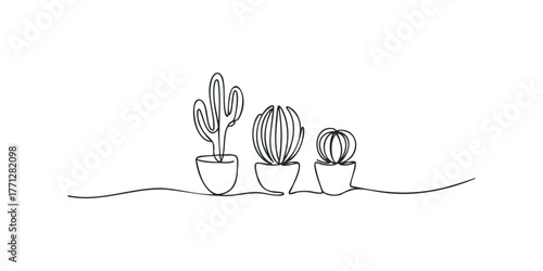 Three Potted Cacti Simple Line Drawing