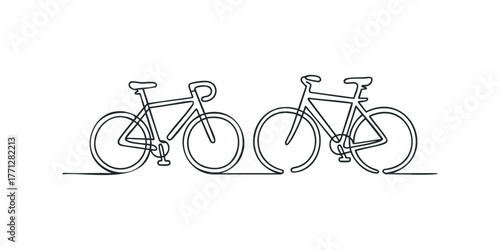 Two bicycles depicted in continuous line style