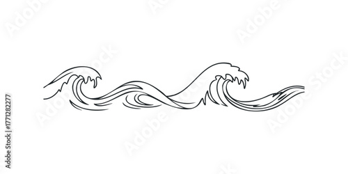 Hand Drawn Ocean Waves Line Art
