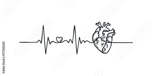 Heartbeat EKG Line with Anatomical Heart Symbol