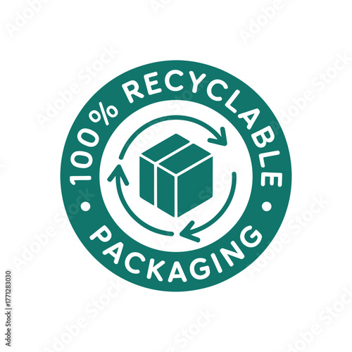 Green circular icon indicating 100 percent recyclable packaging