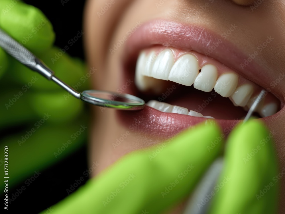 Fototapeta premium dentist examining patient's teeth with dental tools