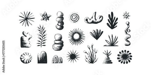 Hand Drawn Abstract Organic Shapes and Nature Elements