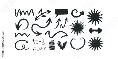 Hand Drawn Grunge Arrows Speech Bubble Starburst Shapes