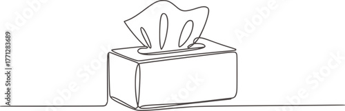 Minimalist line drawing tissue box with tissues monochrome