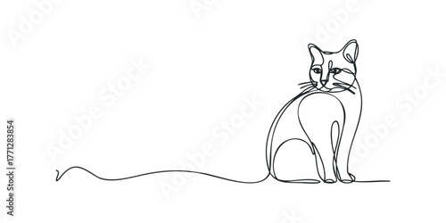 Continuous Line Drawing of a Sitting Cat