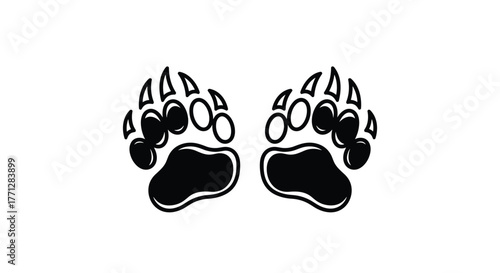A pair of stylized black bear paw prints with distinct claws and pads are depicted against a clean white background, creating a strong symmetrical emblem.