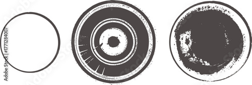 Three circular graphic elements with varying textures circles graphic design