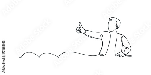 Man gesturing thumbs up with single line drawing style