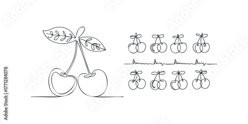 Continuous Line Art of Cherries and Abstract Shapes