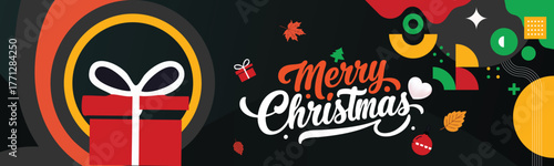 Christmas banner. Merry Christmas and New Year modern abstract mosaic poster, flyer, banner