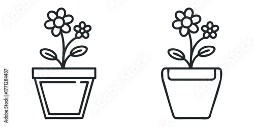 Outline of Potted Plants With Flowers