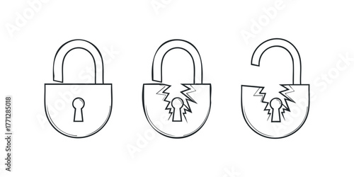Three Padlocks Illustrating Security Breakdown
