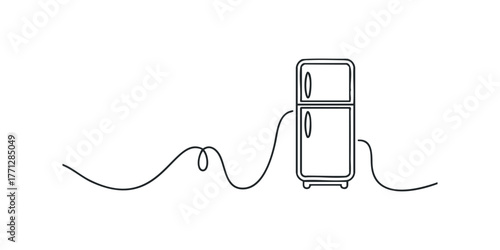 Simple line drawing of a refrigerator with power cord