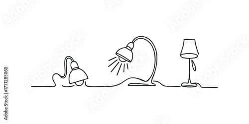 Three desk lamps in continuous line style