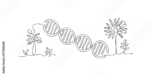 DNA helix with plants and leaves