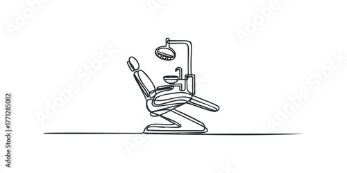 Single line drawing of dental chair with light