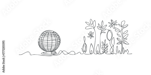 Abstract Globe and Foliage Outline