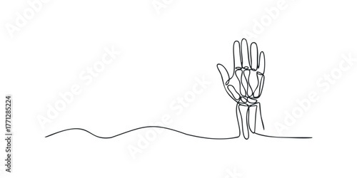 Skeleton hand emerging from ground line drawing