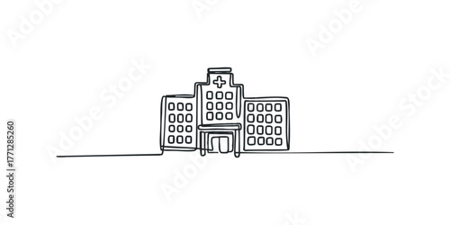 Simple line drawing of a modern hospital building