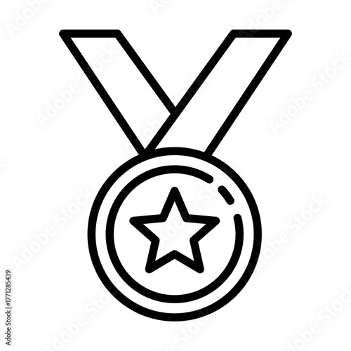 Medal icon vector with star in the center representing victory, honor, and achievement, manually traced for clean balance and smooth professional detail.