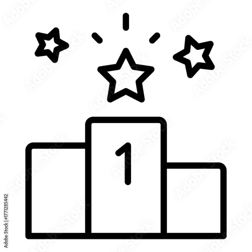 Podium icon vector with number one and stars representing leadership, ranking, and success, manually traced for balance and precision in line details.