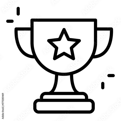 Trophy icon vector with central star representing success, excellence, and victory, manually traced for accuracy, balance, and smooth clean line art.