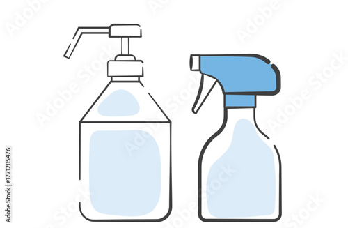 アルコール手指消毒用のスプレーボトルとシンプルなスプレーボトルのイラスト