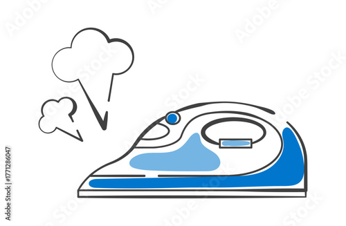 蒸気が出ているシンプルなスチームアイロンのイラスト